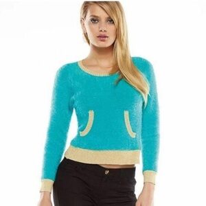 Juicy Couture Early 90’s early 2000’s Y2k Fuzzy Teal Christmas Sweater